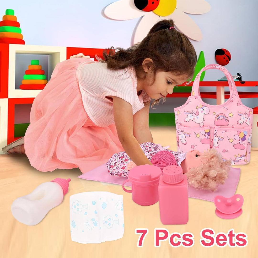 Bebamour Einhorn Puppe Wickeltasche mit Puppe Wickelmatte tragen Puppe Zubehör Mode Kinder Mädchen B