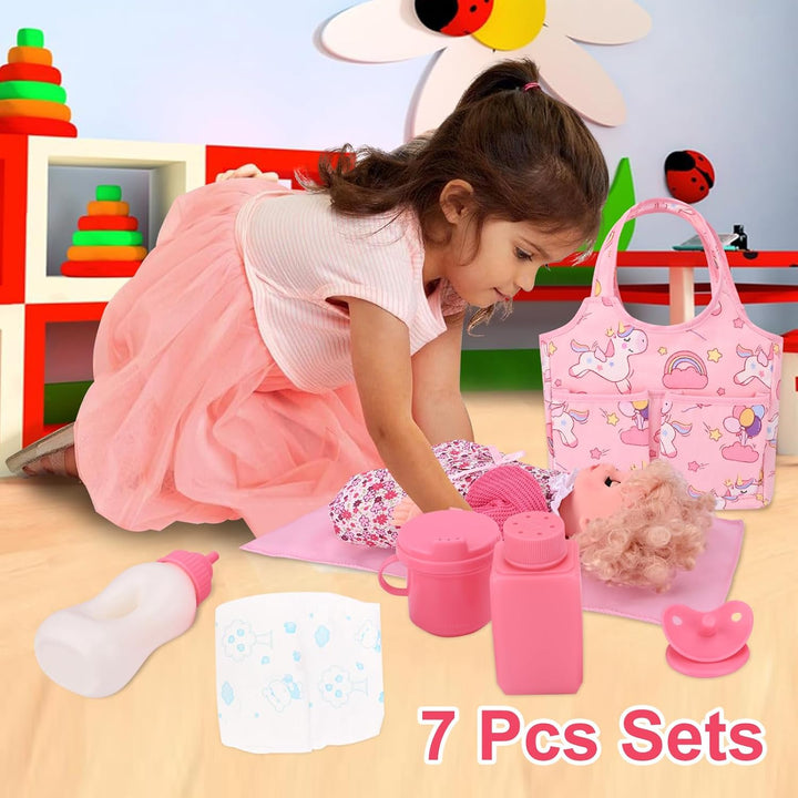 Bebamour Einhorn Puppe Wickeltasche mit Puppe Wickelmatte tragen Puppe Zubehör Mode Kinder Mädchen B
