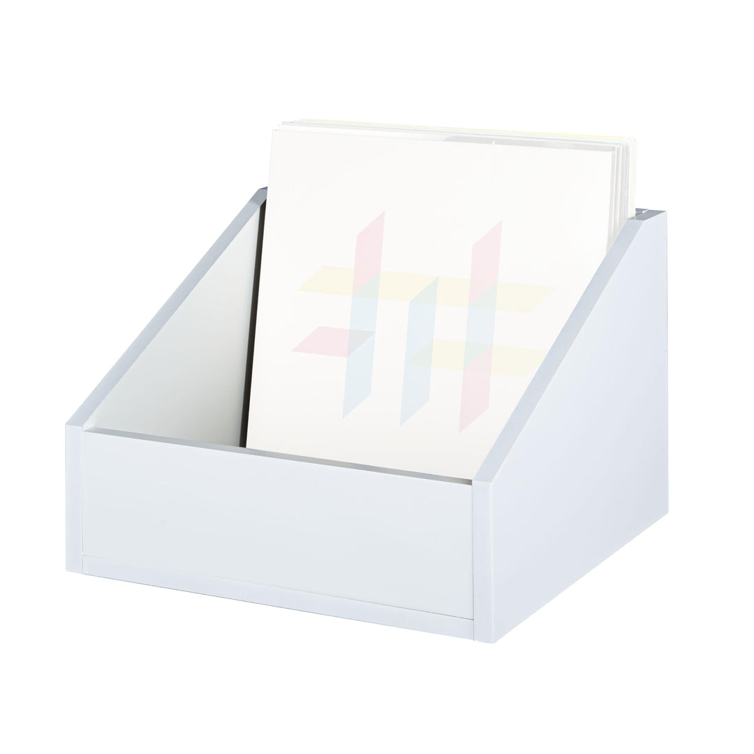 Music Store Vinyl Container 110, Weiss, Stabiler MDF-Holz LP Aufbewahrung, Kapazität bis zu 110 Viny