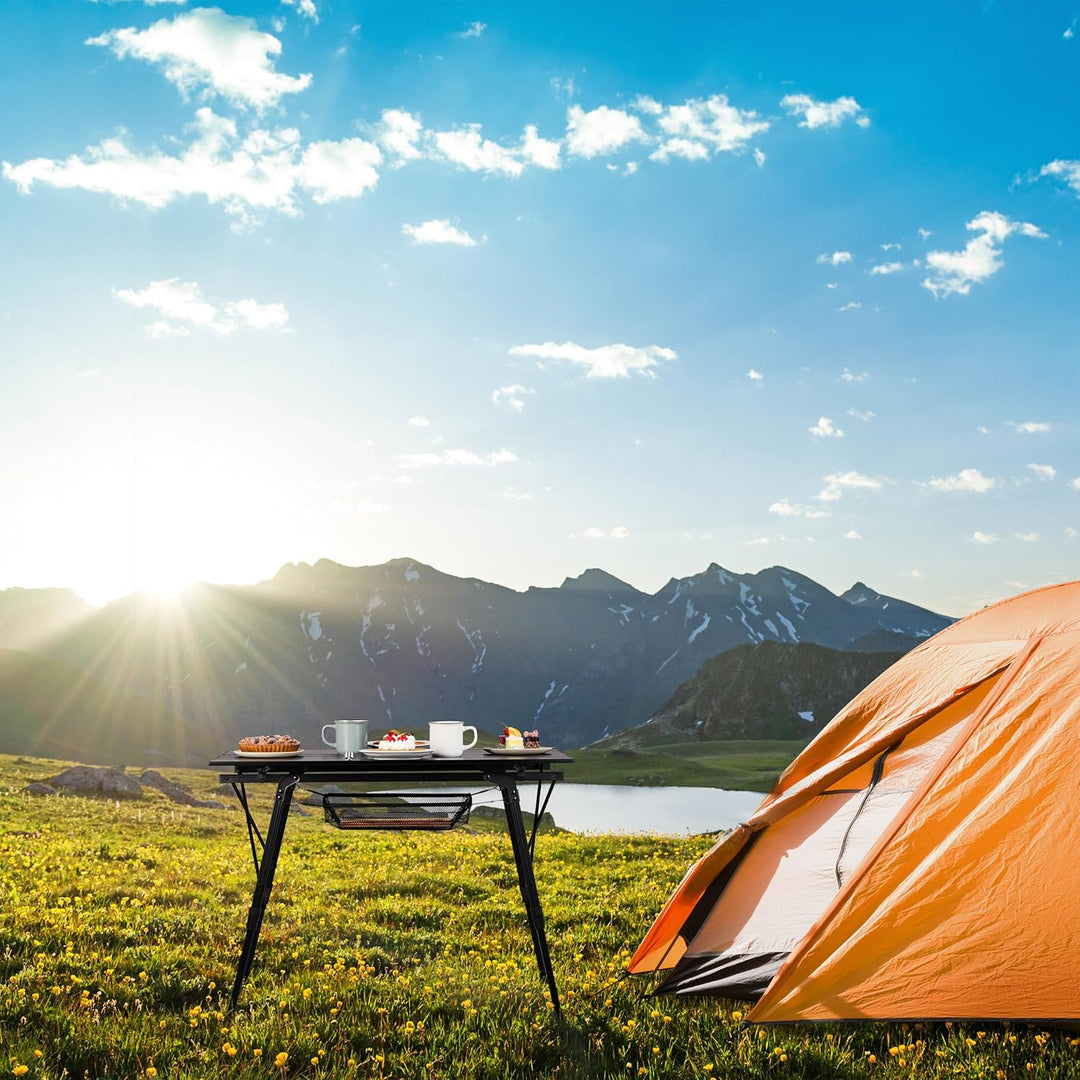 Relaxdays Klapptisch, klappbarer Camping Tisch, höhenverstellbar, Aluminium, faltbar, Alu Multifunkt