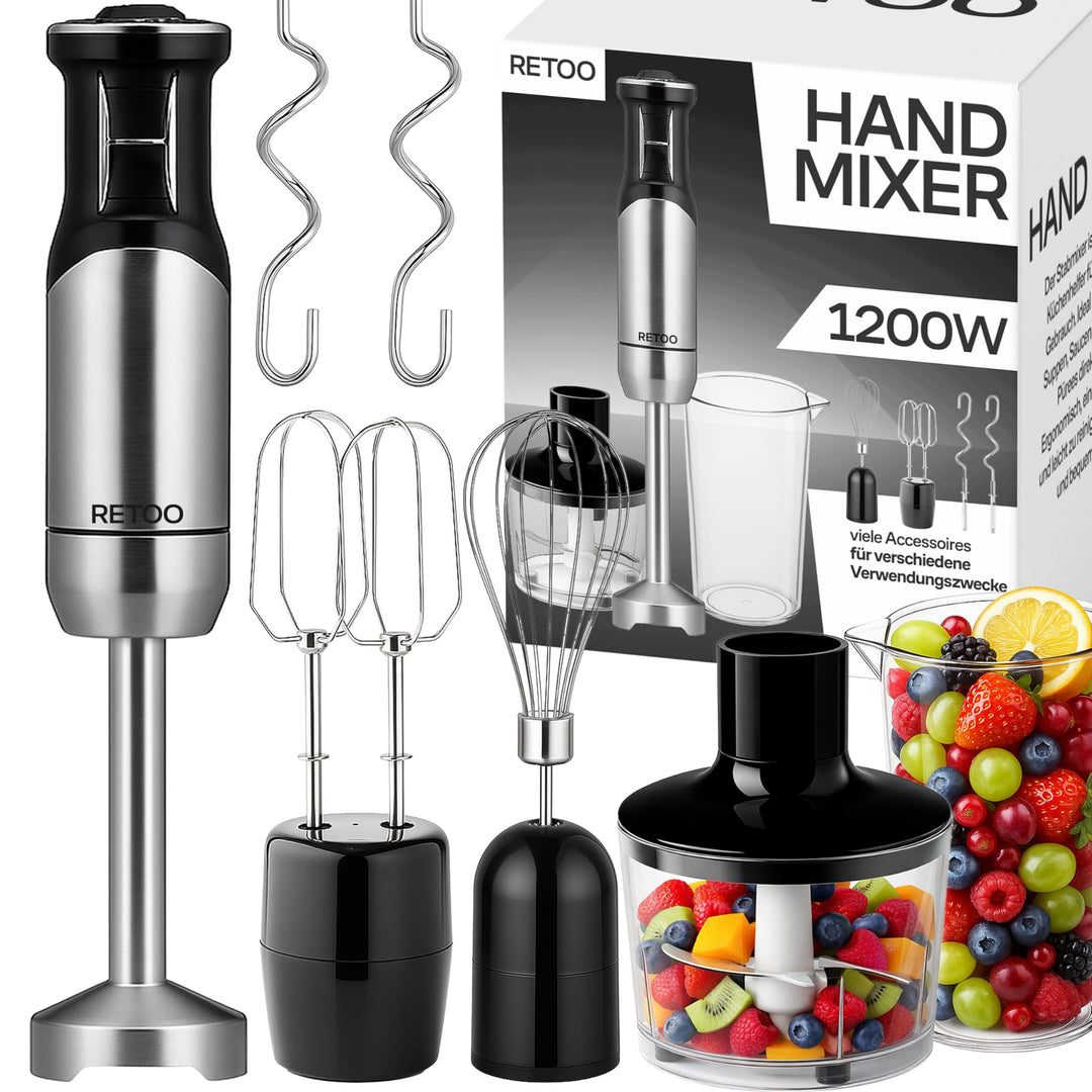 Retoo Stabmixer Set 1200W 15000 U/min Pürierstab mit Turbofunktion und 8 Geschwindigkeitsstufen Krag