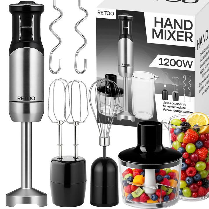 Retoo Stabmixer Set 1200W 15000 U/min Pürierstab mit Turbofunktion und 8 Geschwindigkeitsstufen Krag