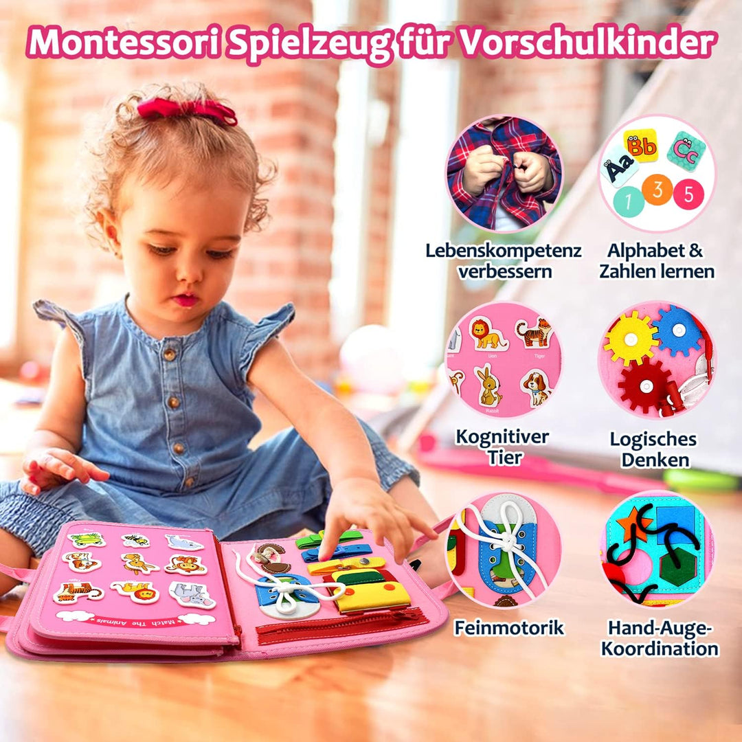 Qizfun Montessori Spielzeug Busy Board für Kleinkinder & Vorschulkinder – Sensorik Lernspielzeug & A