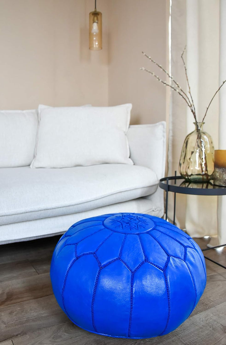 Poufs&Pillows Marokkanischer Echtleder Pouf - Handgefertigt - Gefüllt Geliefert - Ottoman, Sitzsack,