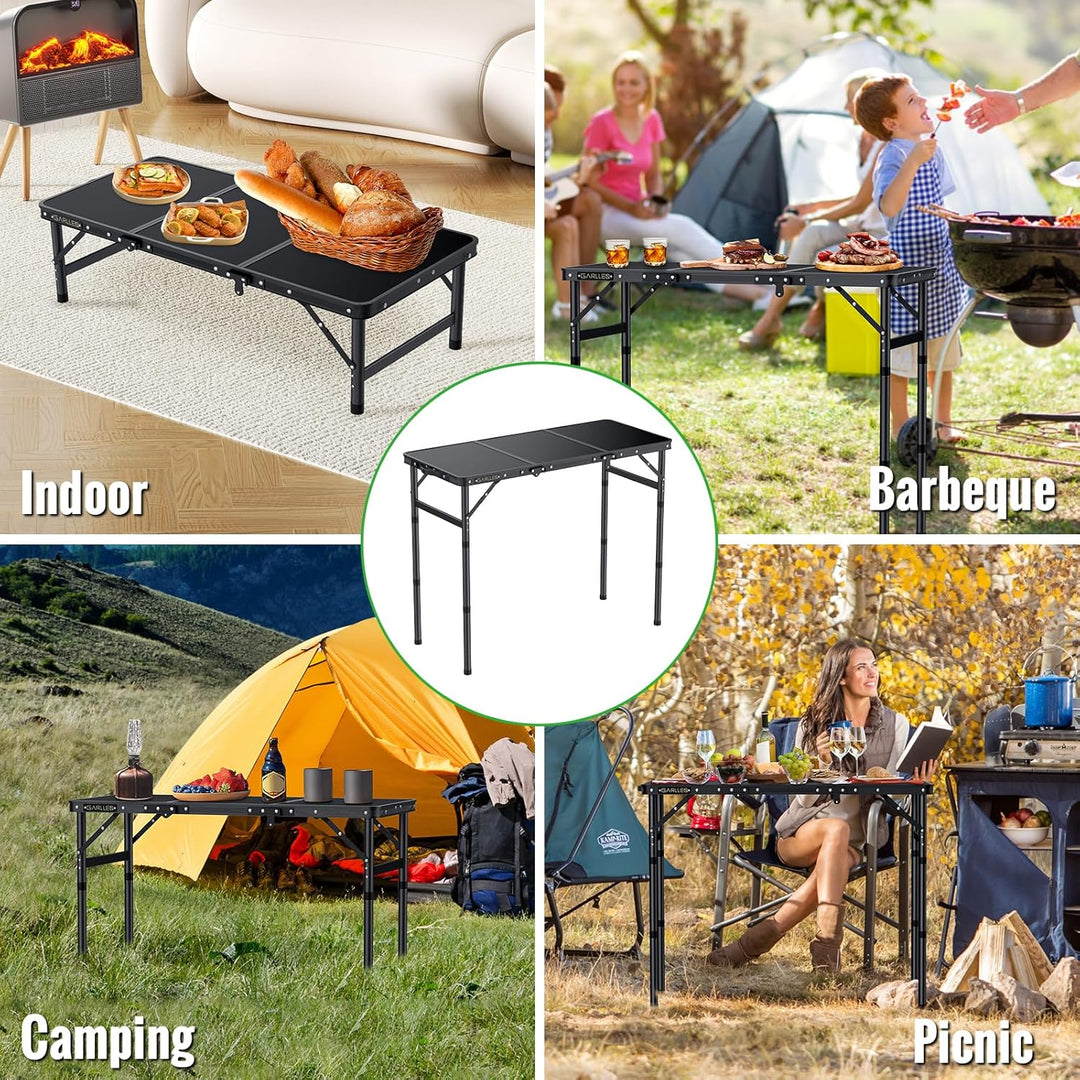 GARLLEN Campingtisch klappbar, 87x40cm & 3 einstellbare Höhen(26/48/70cm), Klapptisch Camping Tisch,