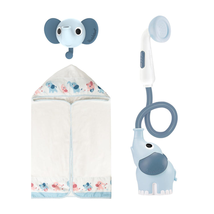 Yookidoo Duschkopf für Baby-Badewanne, Elefanten-Wasserpumpe mit Stammauslauf und Spüler, kontrollie