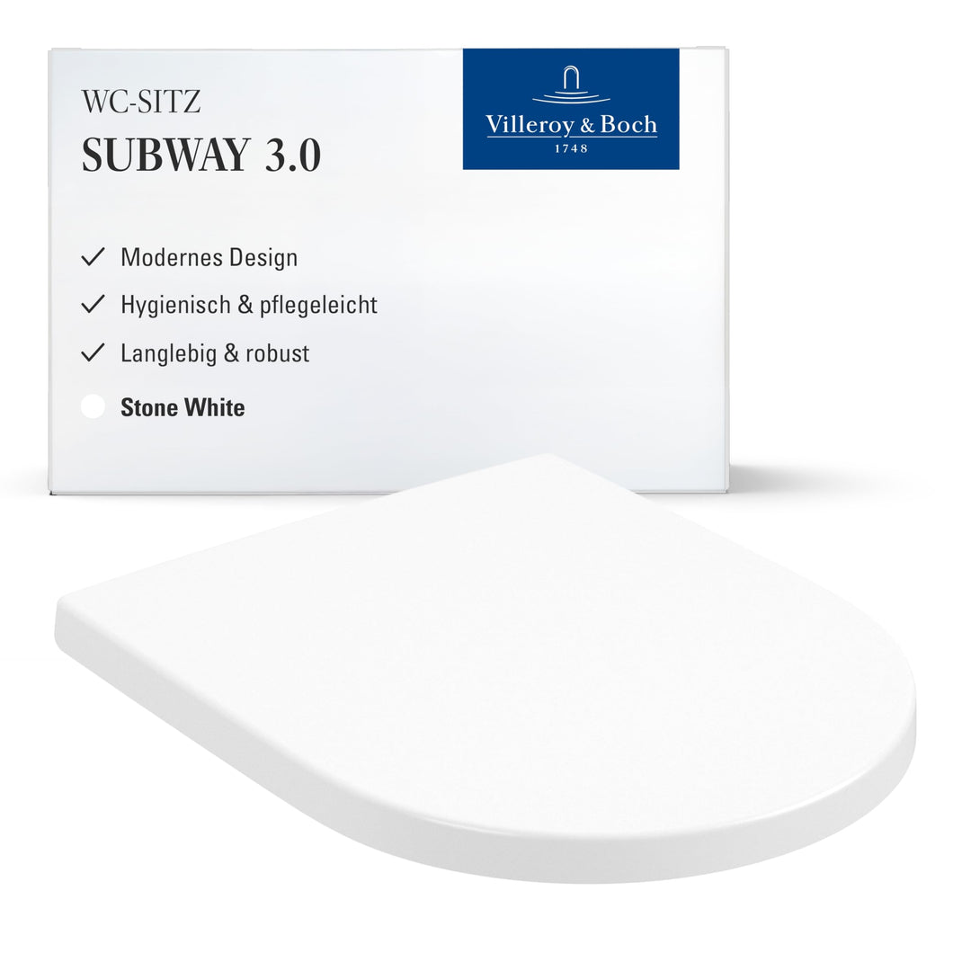 Villeroy & Boch WC-Sitz Subway 3.0 - Toilettendeckel Stone White matt aus robustem Duroplast - Toile