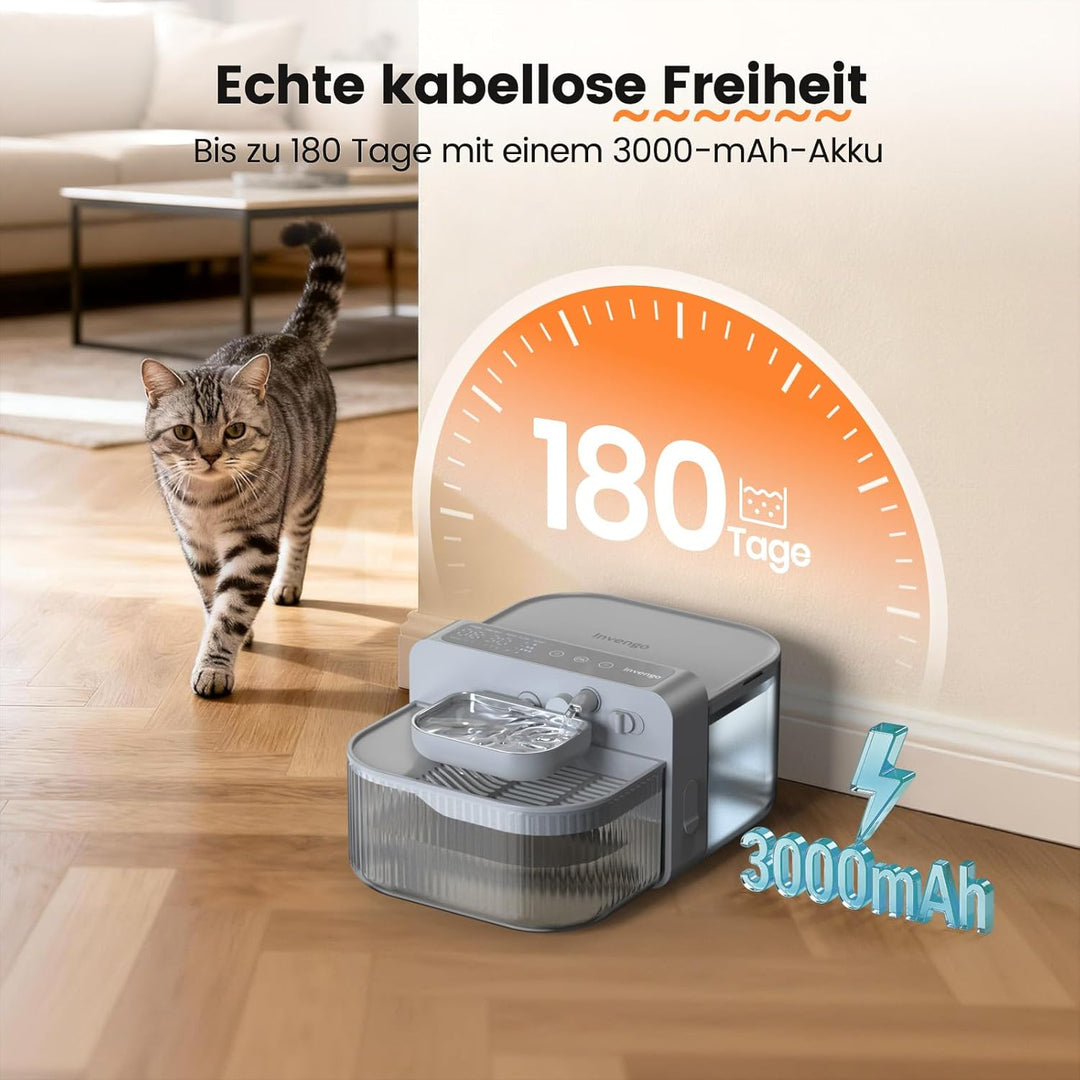 Kabelloser Katzenbrunnen, 3.5L Innovativer Trinkbrunnen mit Abwasser-Trennungs-System ohne Filterwec