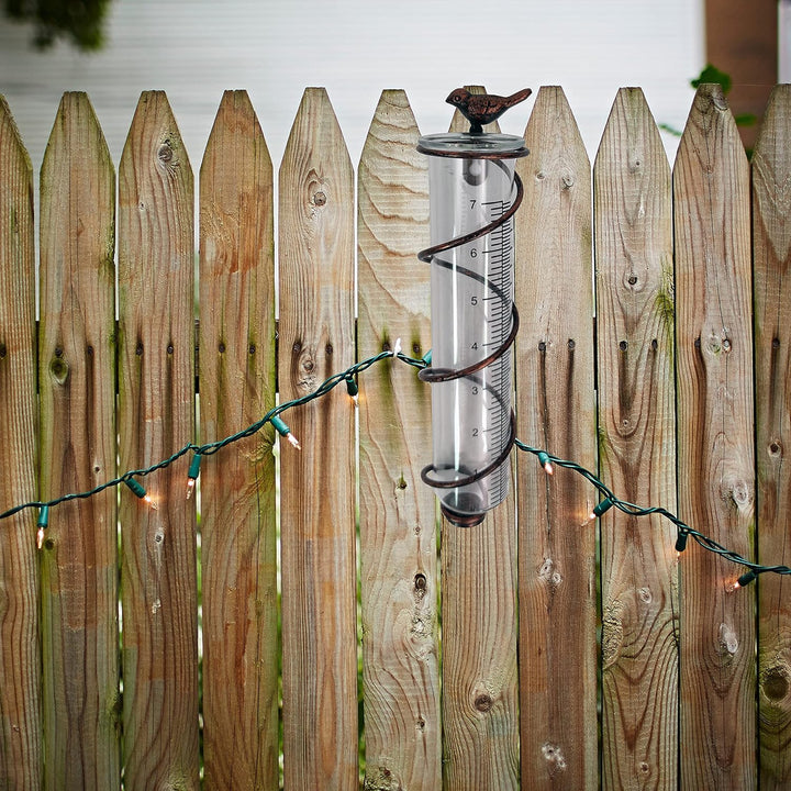 JOYBee 17,8 cm Kapazität Glas Spirale Regenmesser Gusseisen Vogel Hängende Regenmesser Garten Regen