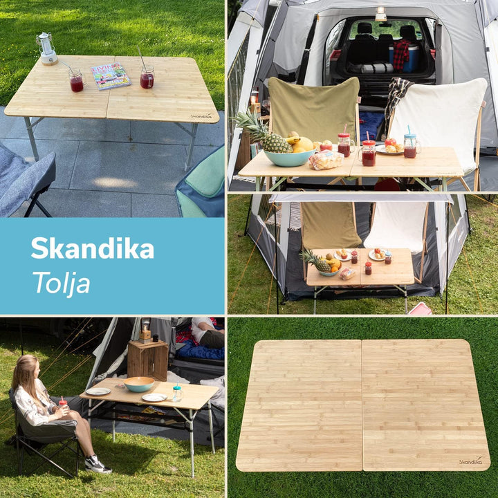 Skandika Bambus Campingtisch Tolja | Faltbarer Tisch mit Netzablage, versch. Grössen, 3-Fach höhenve