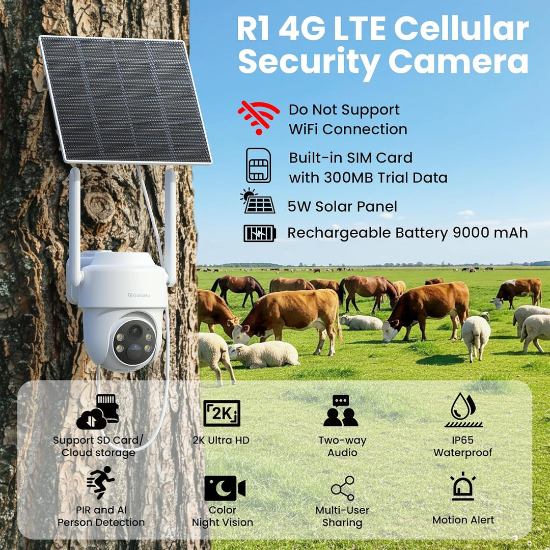 GALAYOU 4G LTE Überwachungskamera Aussen Akku Solar - 2K Kamera Überwachung Aussen mit SIM Karte, Oh