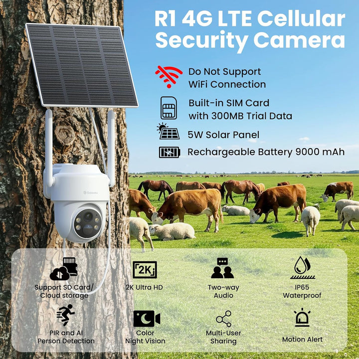 GALAYOU 4G LTE Überwachungskamera Aussen Akku Solar - 2K Kamera Überwachung Aussen mit SIM Karte, Oh