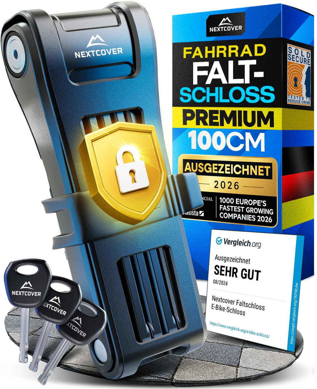 NEXTCOVER® NEU Faltschloss Fahrrad FoldPro - Das Original - mit SteelSecure-Technologie 2.0 I Robust