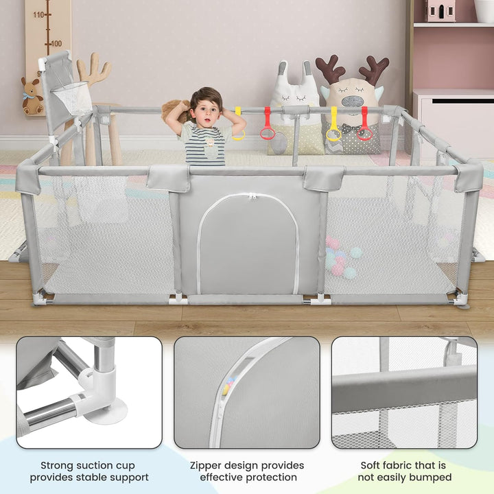Laufstall für Wohnung, Babybox mit 4 Saugnäpfen an der Unterseite und Reissverschlusstür, Spielbox m
