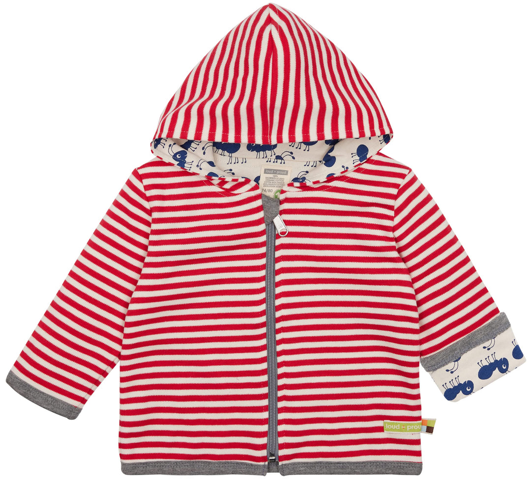 loud + proud Unisex Baby Ringel, GOTS Zertifiziert Wendejacke 50-56 Tomato, 50-56 Tomato