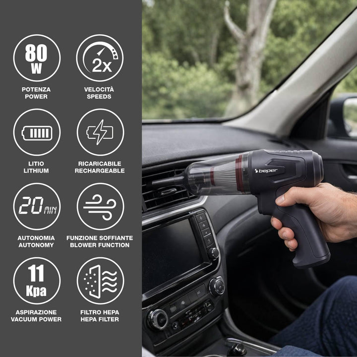 BEPER P202ASP410 2-in-1 Mini-Staubsauger und Laubbläser, bürstenlos, für Autos, tragbarer Handstaubs