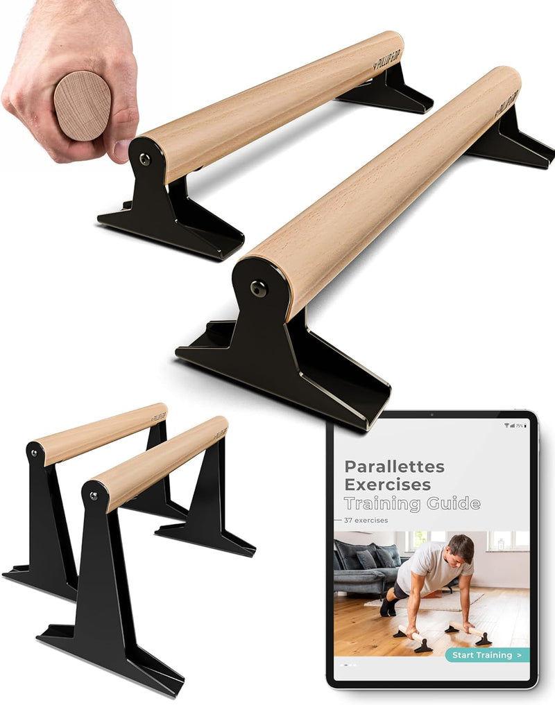 PULLUP & DIP Holz Parallettes, Low oder Medium Minibarren Handstand Barren mit ergonomischem Holz Gr