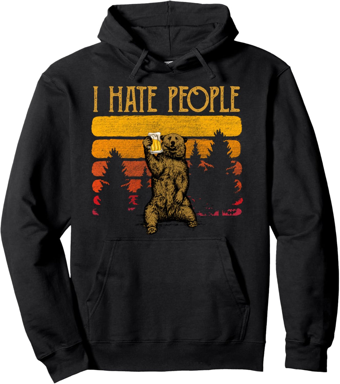 vintage I hate people - bear camping hiking lovers gift Pullover Hoodie