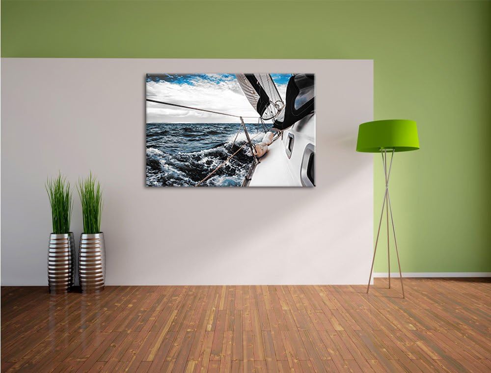 Pixxprint Die weissen Segel der Yacht als Leinwandbild/Grösse: 100x70 / Wandbild/Kunstdruck/fertig b
