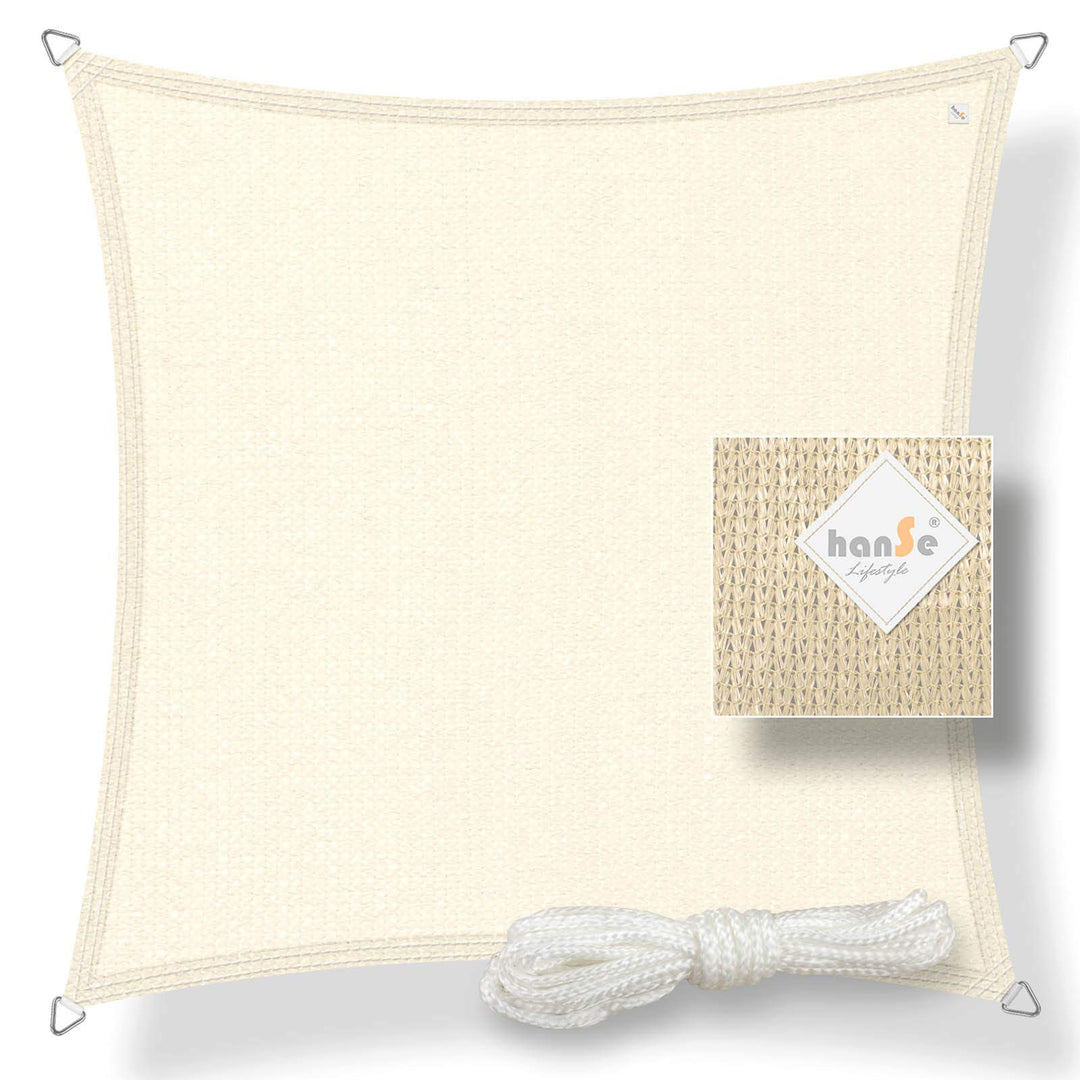 hanSe Sonnensegel quadratisch, Segeltuch Quadrat, 2x2m in Creme, aus HDPE Gewebe, wetterbeständig mi