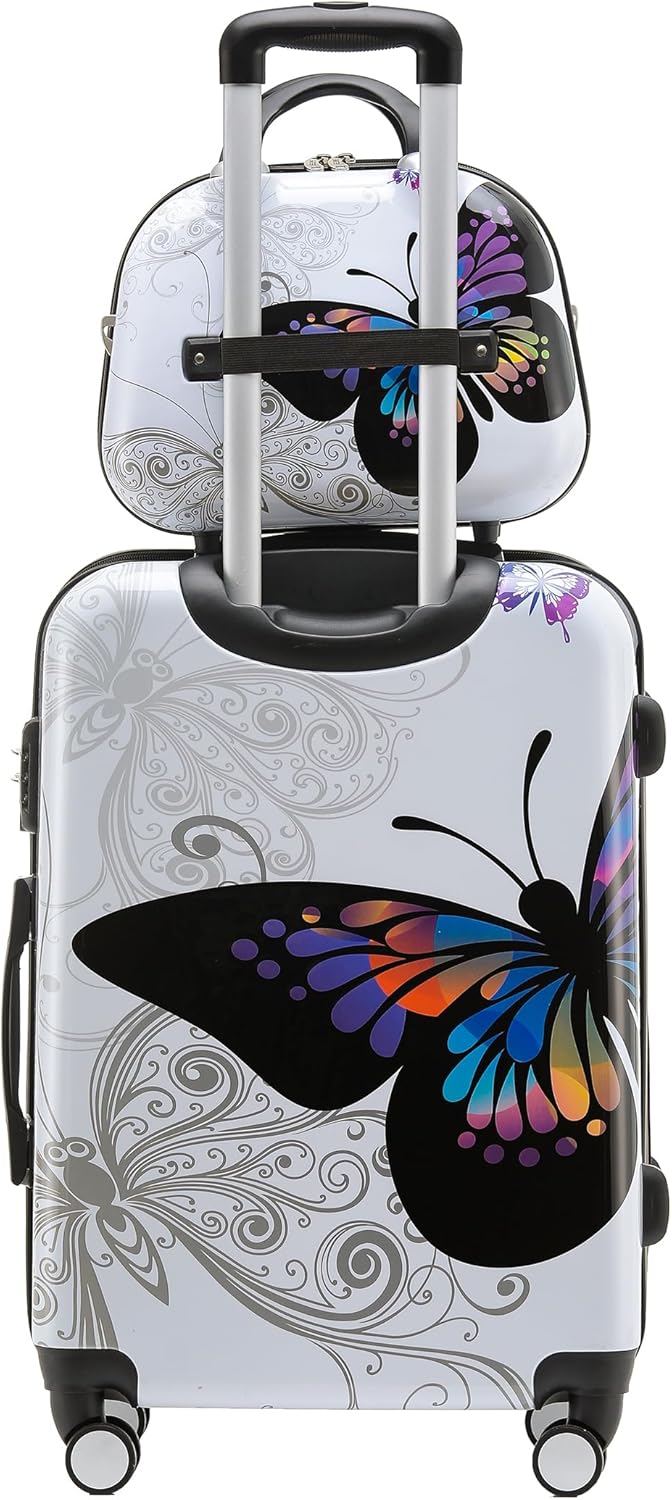 BEIBYE Butterfly 2060 4tlg Reisekoffer Trolley Hartschalen Kofferset (M-56cm+Beautycase) M-56cm + S