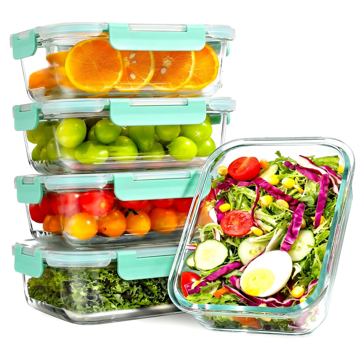 YASHE 5 Teile Glasbehälter mit Deckel, 1040ml Stapelbar &amp; Luftdicht Meal Prep Boxen Glas für Spülmas