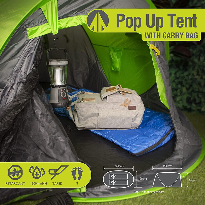 PMS VFM – Pop-Up-Zelt 2 Personen, Camping, einfach aufzubauen – Netztür zur Belüftung, wasserdicht,