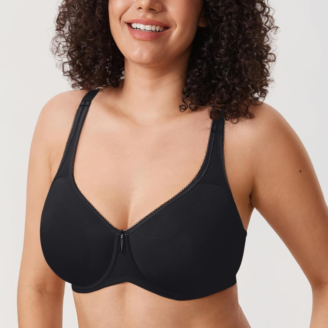 DELIMIRA Damen BH mit Bügel Nahtlose Vollschalen T-Shirt BHS Gepolstert Grosse Grössen 70C Schwarz,