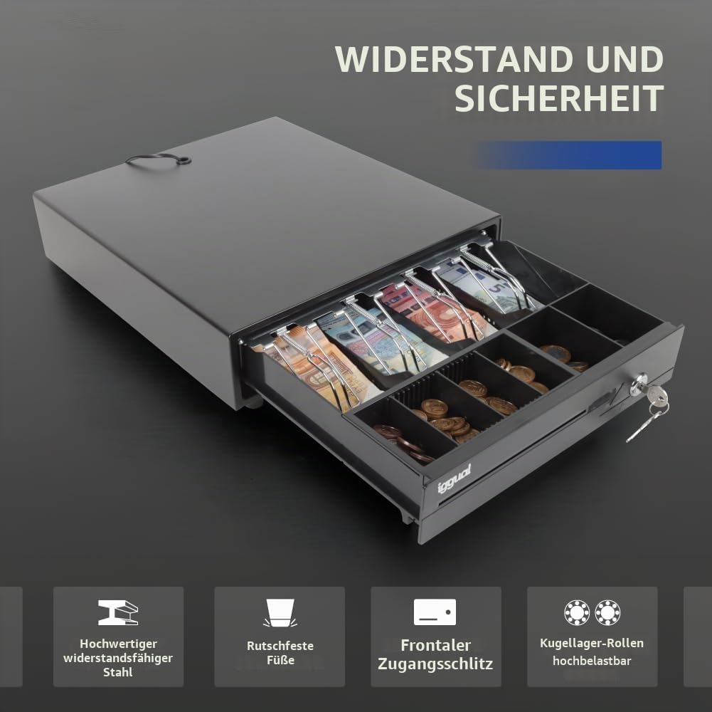 iggual - Geldkassette Abschliessbar IRON - 10 | Kassenschublade mit automatischer oder manueller Öff