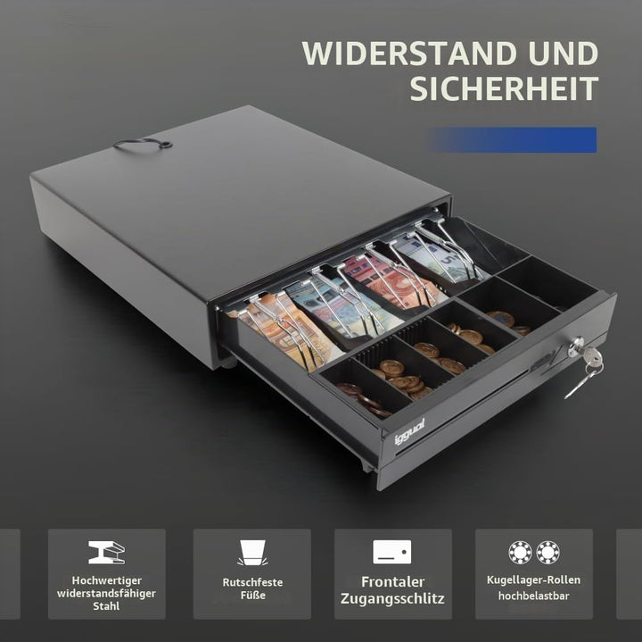 iggual - Geldkassette Abschliessbar IRON - 10 | Kassenschublade mit automatischer oder manueller Öff
