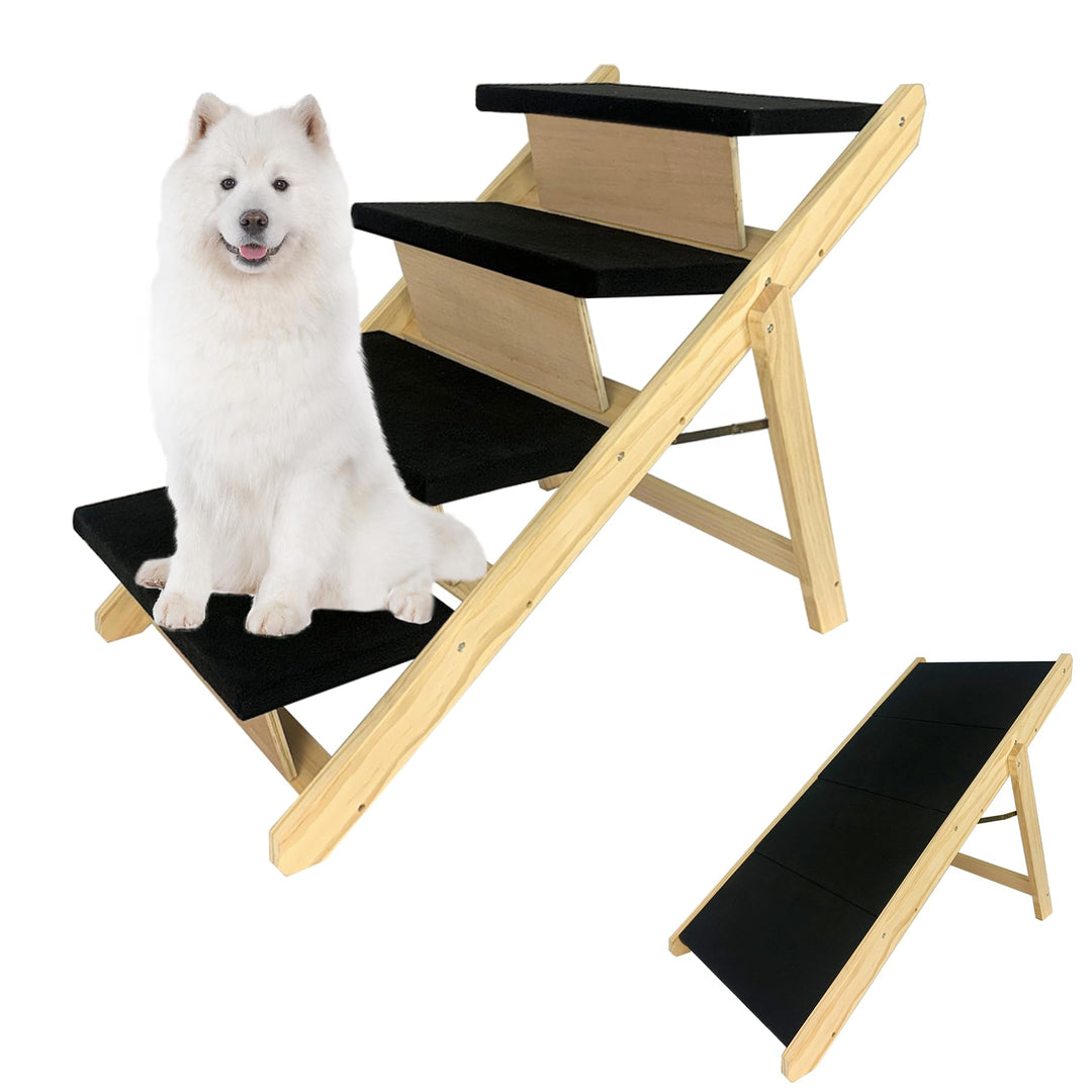 Froadp 100x46x63cm Klappbare Treppen für Hunde aus Kiefernholz Faltbare Hundetreppe mit 4 Stufen &amp; F