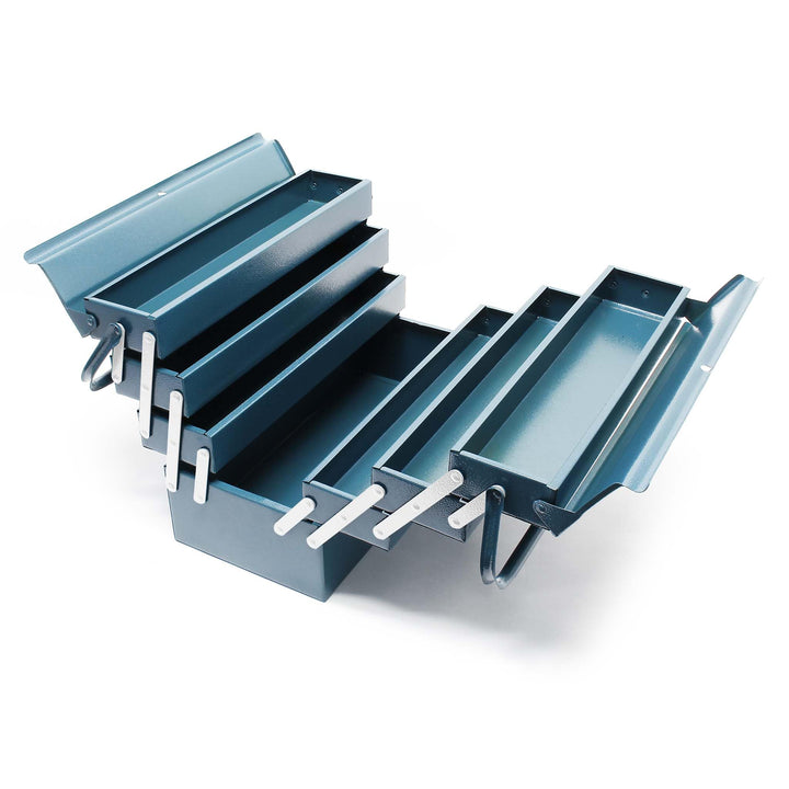 Wiltec Werkzeugkiste 420x200x250mm aus Stahl mit 7 Fächern, beständiger Werkzeugkasten mit Handgriff
