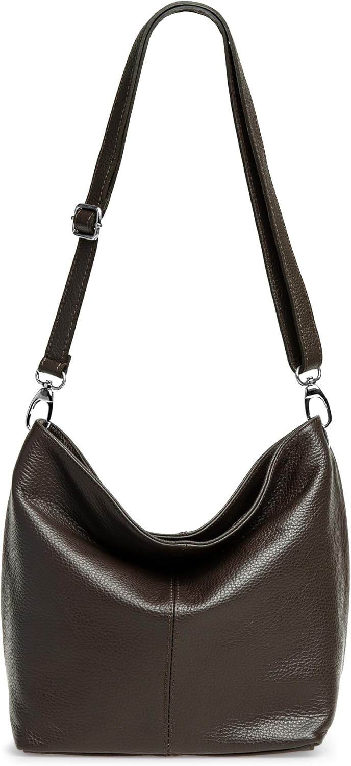 Caspar TL803 klassisch elegante Damen Lederhandtasche Einheitsgrösse Dunkelbraun, Einheitsgrösse Dun