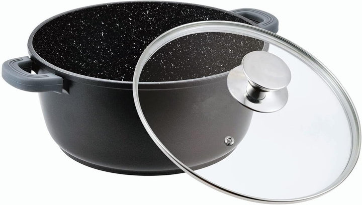 Kochtopf 6 L Suppentopf Aluminiumguss Antihaft Milchtopf Induktion Schmortopf 28 cm mit Glasdeckel B