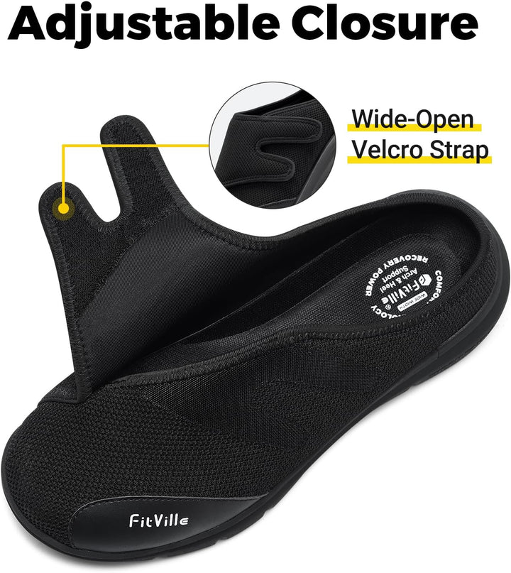 FitVille Diabetiker Slipper Herren Extra Weit Gesundheitsschuhe mit Klettverschluss Orthopädische Ha