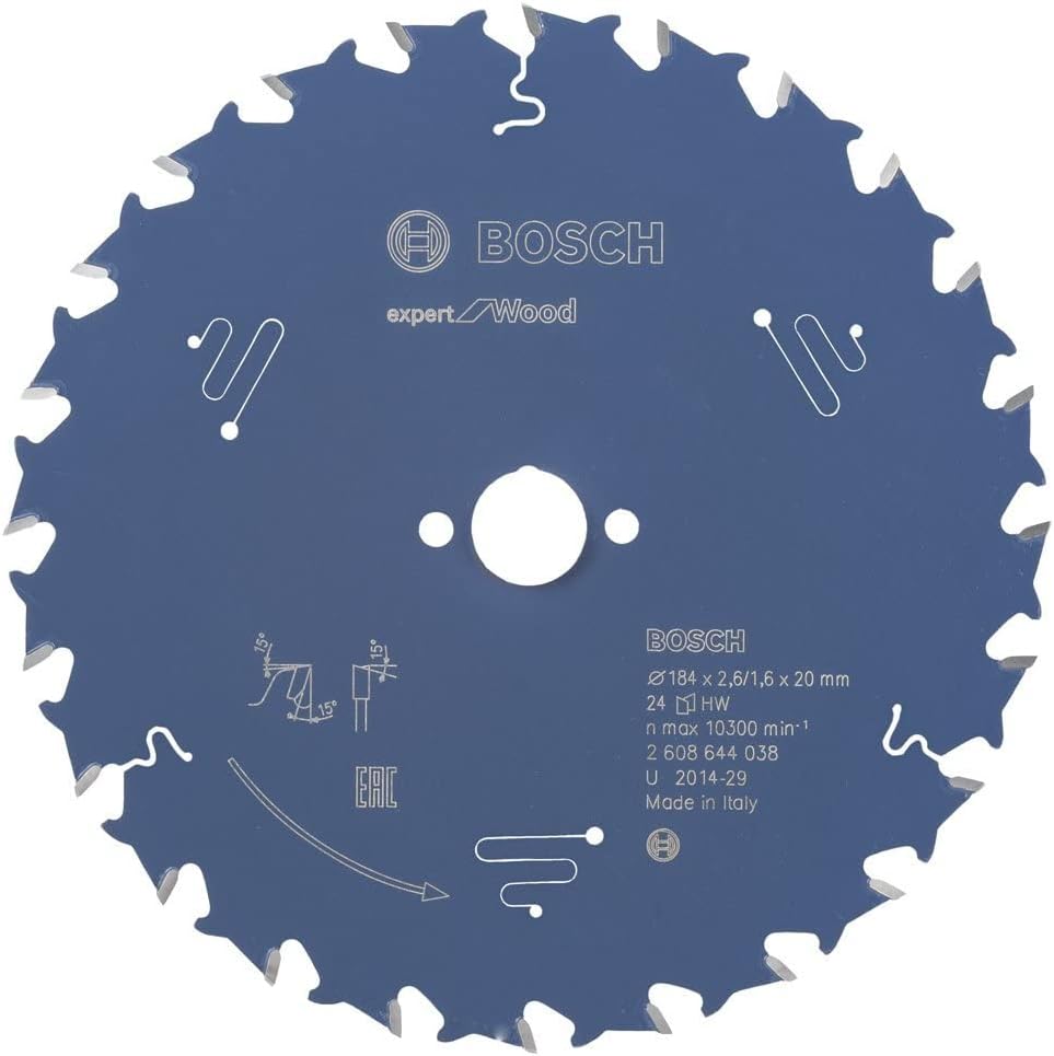 Bosch Professional 1x Kreissägeblatt Expert for Wood (Holz, Sägeblatt Ø 184 x 20 x 2,6 mm, 24 Zähne,