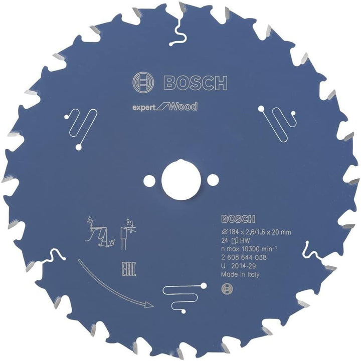 Bosch Professional 1x Kreissägeblatt Expert for Wood (Holz, Sägeblatt Ø 184 x 20 x 2,6 mm, 24 Zähne,