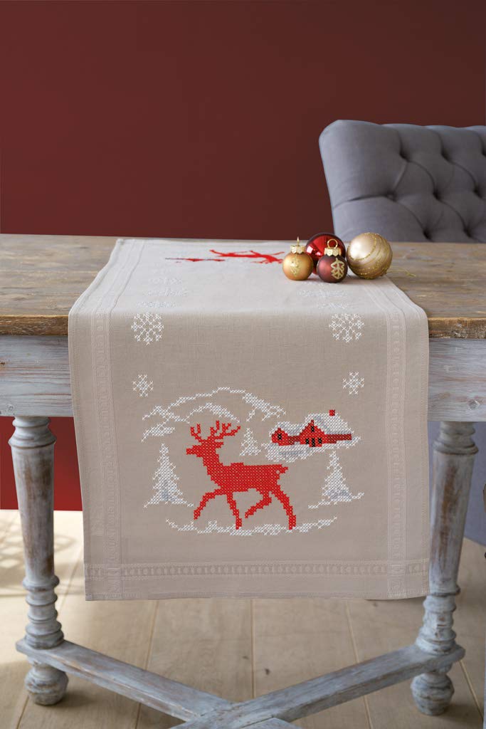Vervaco Stickdecke Embroidery, Baumwolle, Weiss, 40 x 100 x 0,3 cm