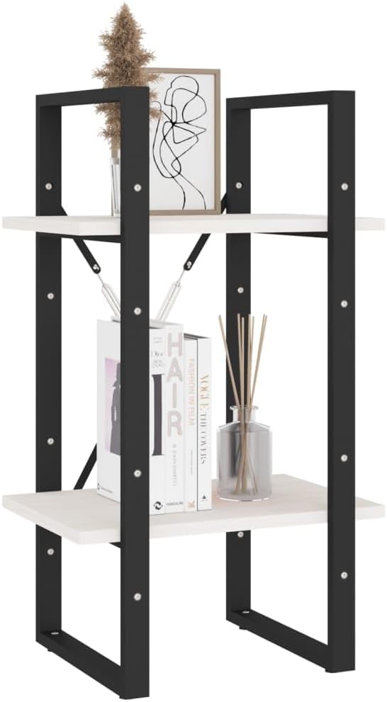Bussandri Exclusive - Bücherregal 2 Fächer Weiss 40x30x70 cm Kiefer Massivholz