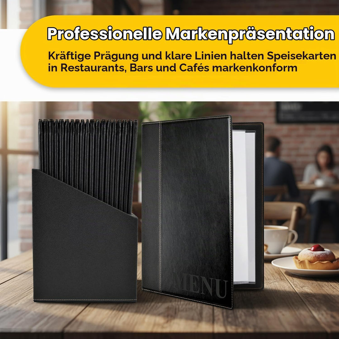 Securit Trendy Range Menükartenbox mit 20 Karten im A4-Format, je 1 doppelseitiger Einleger, Schwarz