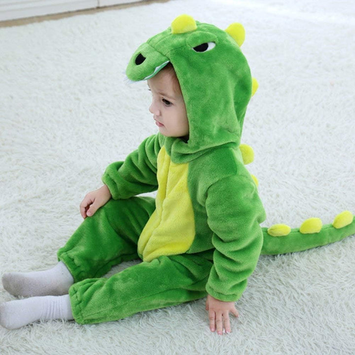 LOLANTA Baby Dinosaurier Drachen Kostüm mit Kapuze, Kinder Flanell Overall, Karneval Kostüm für Klei