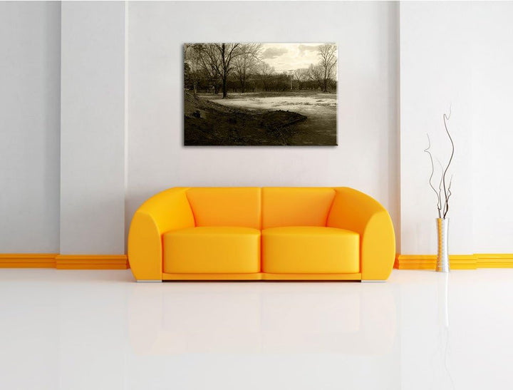 Pixxprint düstrer Wald auf Leinwand, XXL riesige Bilder fertig gerahmt mit Keilrahmen, Kunstdruck au