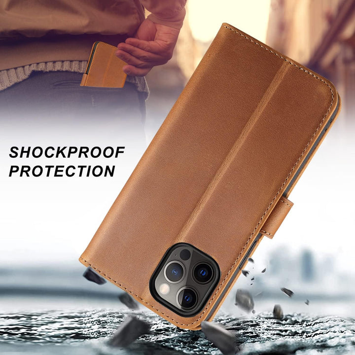 LENSUN Echtleder Hülle für iPhone 12 Pro Max, Handyhülle [Echtes Leder][Magnetverschluss][RFID Schut