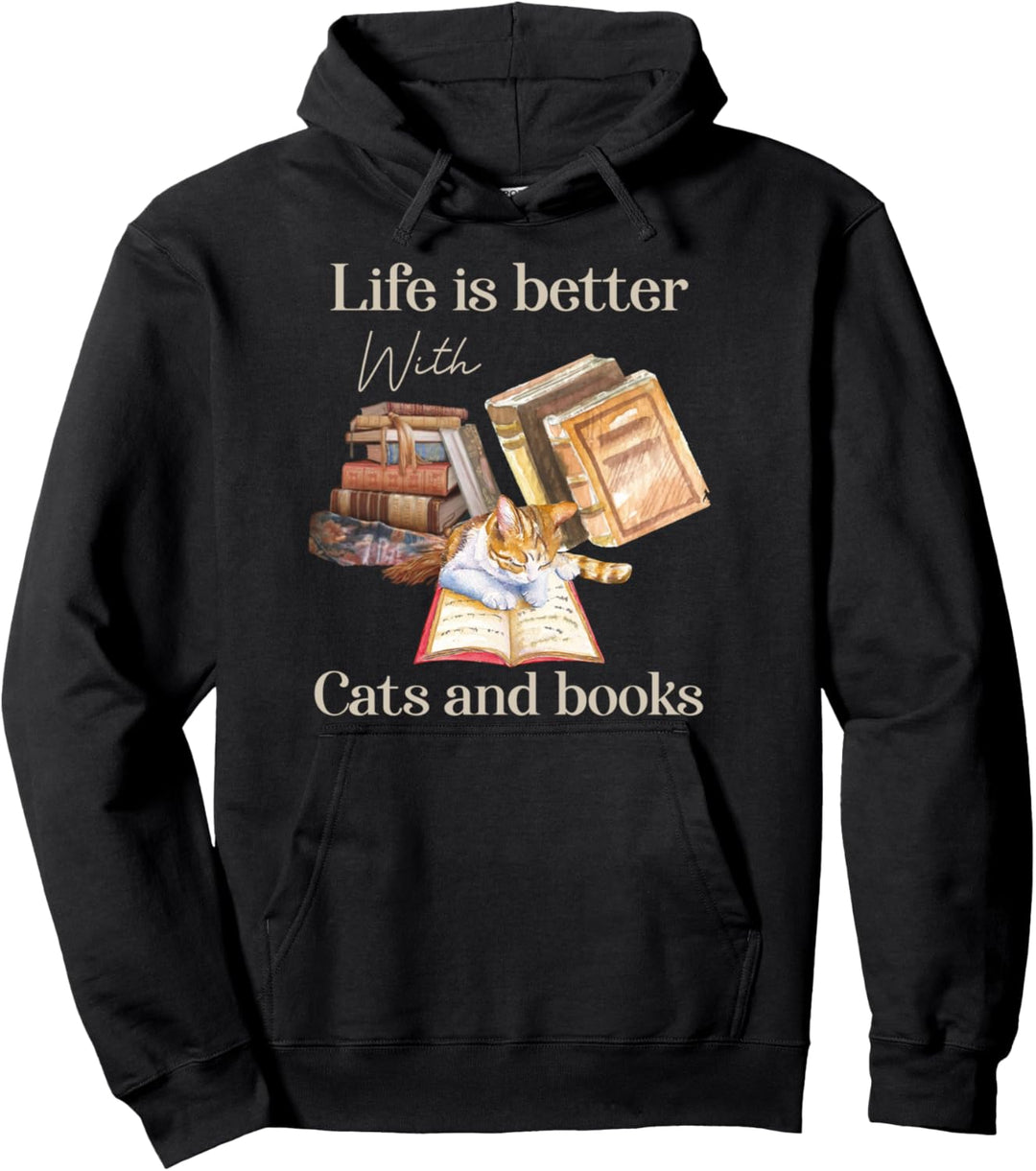Katze und Buch für Frauen Das Leben ist besser mit Katzen und Büchern Pullover Hoodie