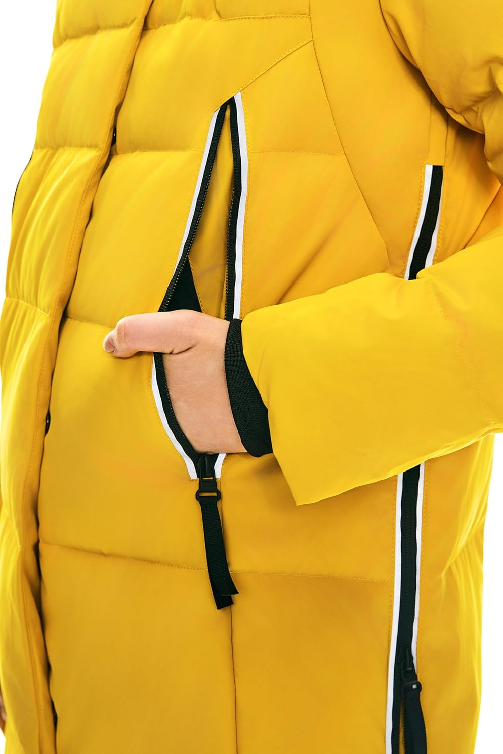 Orolay Damen Verdickte Daunenjacke Langer Wintermantel Mit Kapuze Pufferjacke XS Gelb, XS Gelb