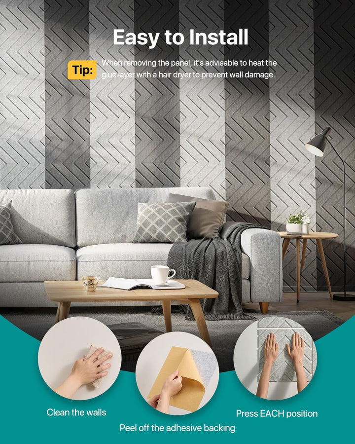Soundsbay 12St. Akustikpaneele Selbstklebend, DIY Akustikplatten aus Polyester zur Wandpaneele, Scha