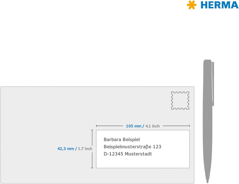 HERMA 4558 Farbige Etiketten blau, 100 Blatt, 105 x 42,3 mm, 14 Stück pro A4 Bogen, 1400 Aufkleber,