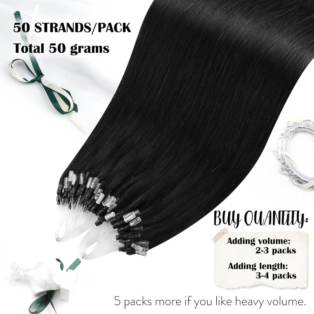 Moresoo Microring Extensions Echthaar Schwarz Micro Bondings Extensions Echthaar 45cm Remy Extension