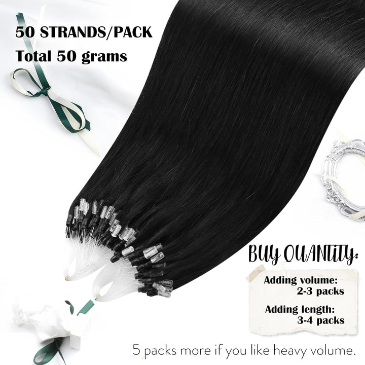 Moresoo Microring Extensions Echthaar Schwarz Micro Bondings Extensions Echthaar 45cm Remy Extension