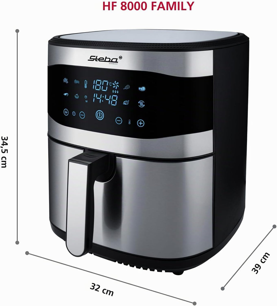 Steba Family Heissluftfritteuse, 8L mit Touchscreen, 8 Programme, Timer 60 min., 1800 Watt, Fritteus